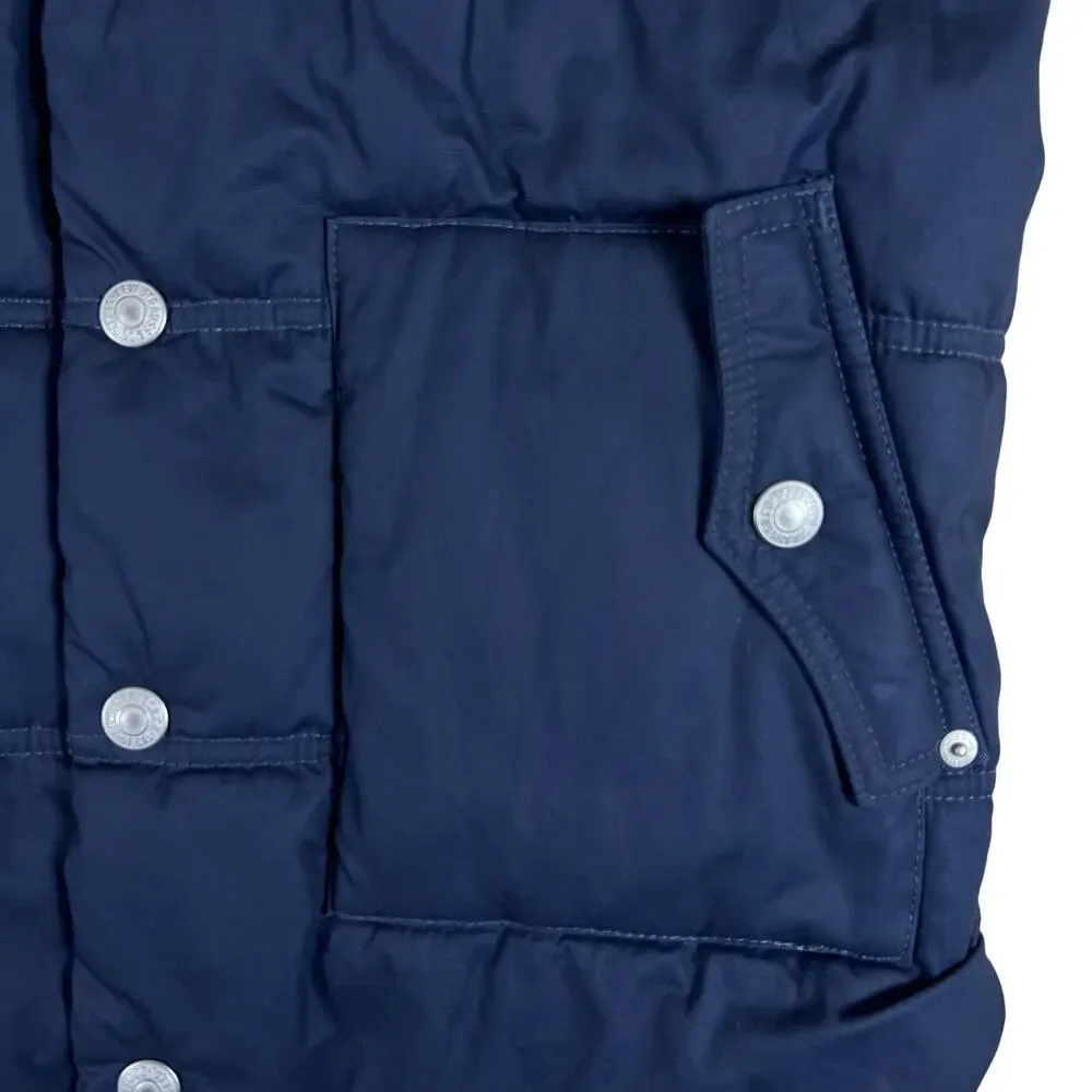 Levis Puffer Vest Youth M Sherpa Collar Logo Back Fits Womens XS Navy Red Warm